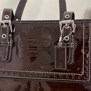 Chocolate Patent Leather COACH Wingtip Tote